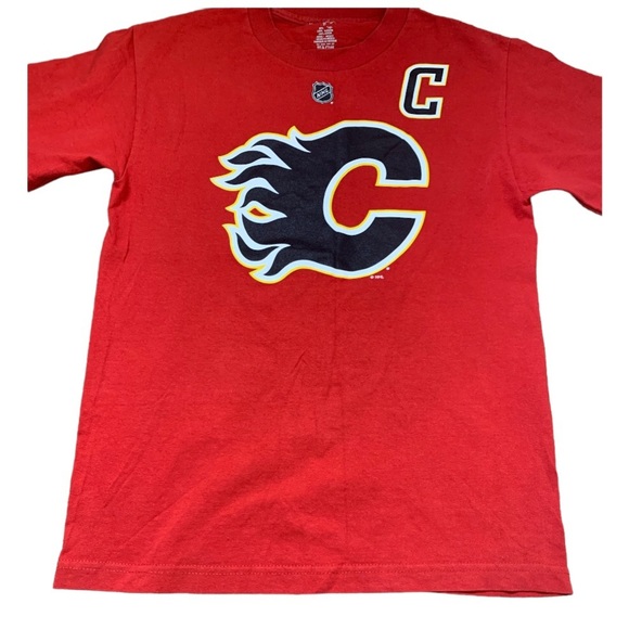 REEBOK NHL OFFICIAL CALGARY FLAMES Giordano Print Tee W Cap Sleeves Red Boys 12Y - Picture 5 of 8